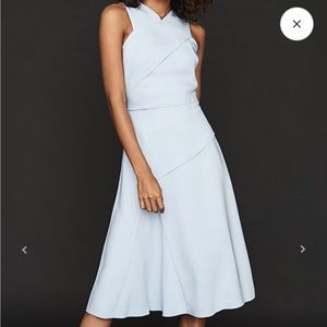 Reiss MIDI Dress Paige Pleat Racerback Dress in Cornflower Blue Size 12 NWT